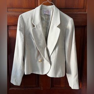 Vintage Pendleton Wool Blazer – Petite 10 Cream Herringbone Cropped Suit Jacket